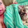 媽媽趁寶寶睡覺送她一隻小小貓，小貓看到小主人醒來的那刻...網友被融化到不行！(附影片)