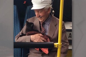 一早就在公車上看見最美的風景...爺爺慈祥抱著小黑喵的照片讓網友推爆！！