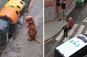 西班牙男不想居家隔離出奇招：穿「恐龍服」上街被警察蜀黍抓到！網笑：「不僅空汙下降，恐龍也復活了！」