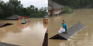 大雨來襲淹沒家園　女子掏出「塑料做的諾亞方舟」成功救下汪星人一命！