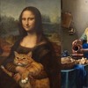 興奮參訪世界名畫展覽，總覺得有點怪怪的...印象中蒙娜麗莎明明沒有抱著一隻貓的呀！！