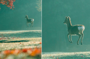 攝影師意外捕捉到小鹿「開心到飛上天」的模樣，一場超可愛的「修圖大戰」開始啦！