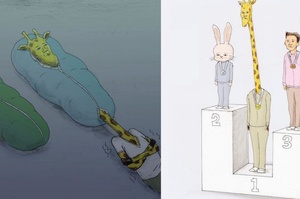 我太難了！日本藝術家爆笑畫出「長頸鹿」的「困難日常生活」，真的是太傳神了！【上】