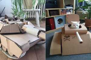 在家隔離太無聊，貓奴們開始幫主子製作「紙板坦克」！貓：「距離征服世界又更進一步了」