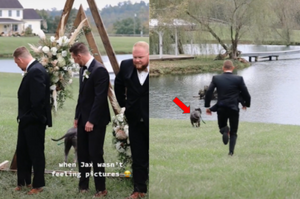 伴郎在婚禮上的行為超脫續，不僅不安分守己拍照，甚至還跑到池塘里「玩耍洗澡」？