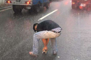 大雨中看見浪浪受困車陣，司機二話不說冒雨衝下車搶救...網友：「完全被暖哭！！」